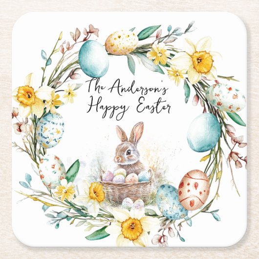 Lam met een kruis I eieren en bloemenPasen Kartonnen Onderzetters (Voorkant)