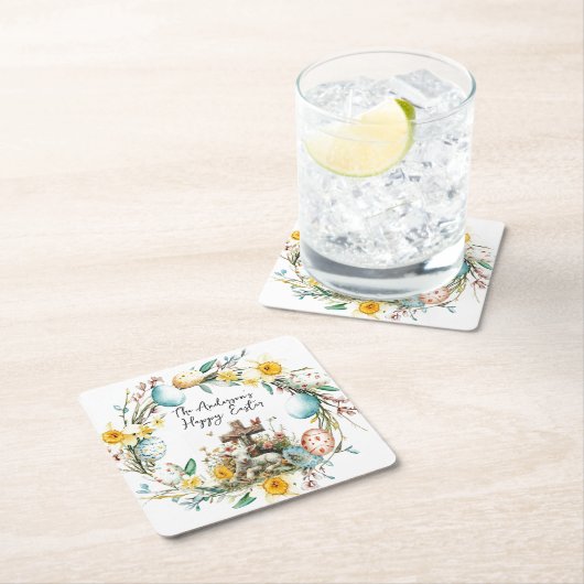 Lam met een kruis I eieren en bloemenPasen Kartonnen Onderzetters (Insitu)