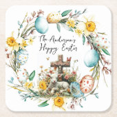 Lam met een kruis I eieren en bloemenPasen Kartonnen Onderzetters (Voorkant)