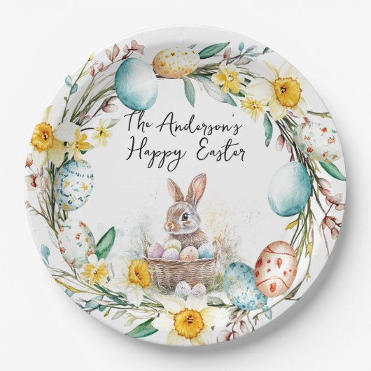 Lam met een kruis I eieren en bloemenPasen Papieren Bordje (Voorkant)