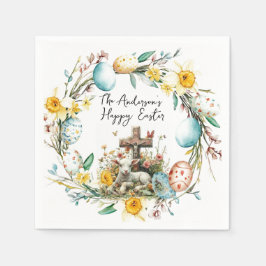 Lam met een kruis I eieren en bloemenPasen Servet