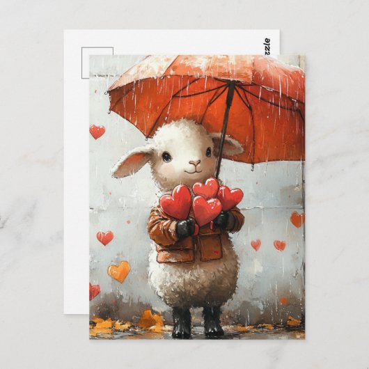 Lam met hart en paraplu briefkaart (Voorkant / Achterkant)