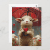 Lam met paraplu in de regen met een hart briefkaart (Voorkant / Achterkant)