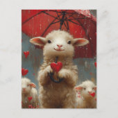 Lam met paraplu in de regen met een hart briefkaart (Voorkant)