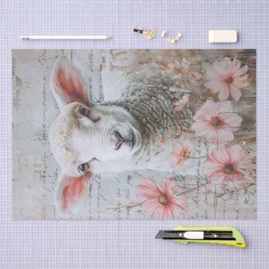 Lam Roze Bloemen Script Decoupage Tissuepapier (Craft)