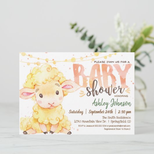 Lam / Schaap Boerderij Baby shower uitnodiging (Staand voorkant)