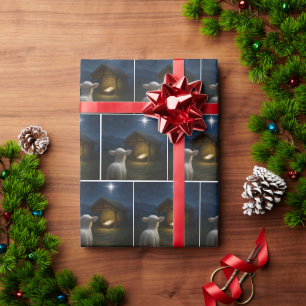 Lam staart kijkend naar het kindje Jezus in een kr Cadeaupapier