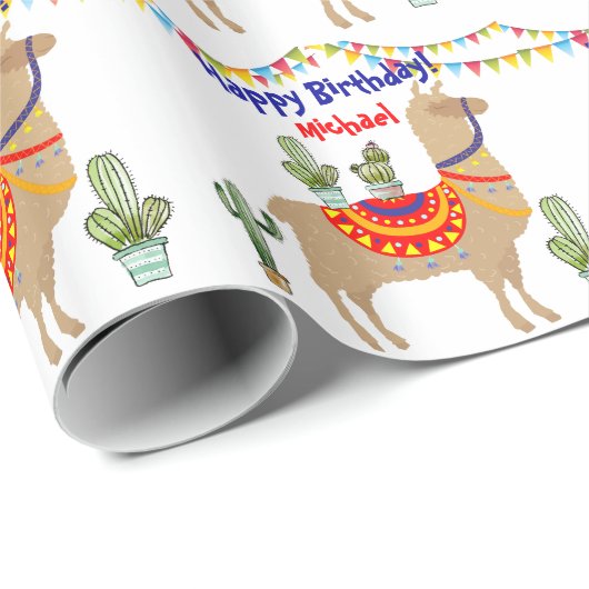 lama cactus gelukkig verjaardag wrapping papier (Rol Hoek)