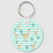 Lama cactus groene witte strepen sleutelhanger (Voorkant)