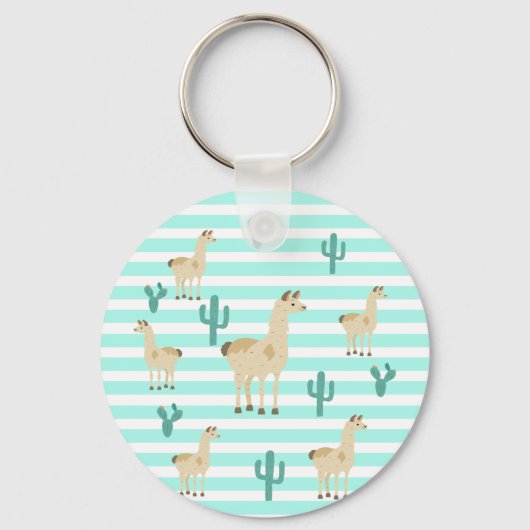 Lama cactus groene witte strepen sleutelhanger (Achterkant)