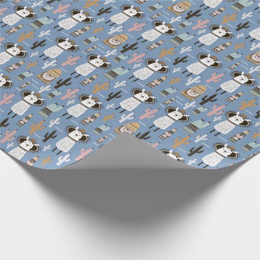 Lama, Cactus, Handgetekende Elementenpatroon. Cadeaupapier (Hoek)