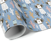 Lama, Cactus, Handgetekende Elementenpatroon. Cadeaupapier (Rol Hoek)