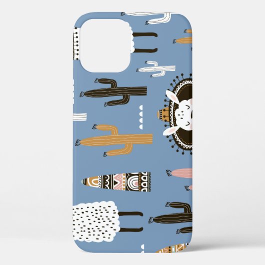 Lama, Cactus, Handgetekende Elementenpatroon. Case-Mate iPhone Case (Achterkant)