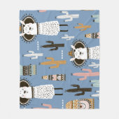 Lama, Cactus, Handgetekende Elementenpatroon. Fleece Deken (Voorkant)
