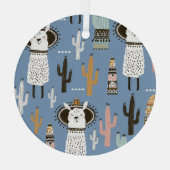 Lama, Cactus, Handgetekende Elementenpatroon. Glas Ornament (Achterkant)