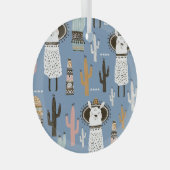 Lama, Cactus, Handgetekende Elementenpatroon. Glas Ornament (Voorkant Rechts)