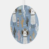 Lama, Cactus, Handgetekende Elementenpatroon. Glas Ornament (Voorkant links)