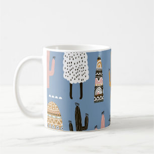 Lama, Cactus, Handgetekende Elementenpatroon. Koffiemok