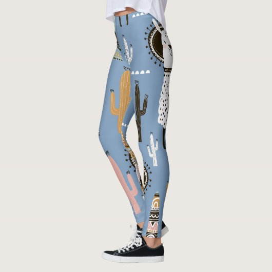 Lama, Cactus, Handgetekende Elementenpatroon. Leggings (Links)