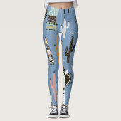 Lama, Cactus, Handgetekende Elementenpatroon. Leggings (Voorkant)