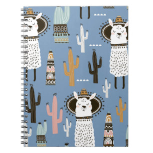 Lama, Cactus, Handgetekende Elementenpatroon. Notitieboek
