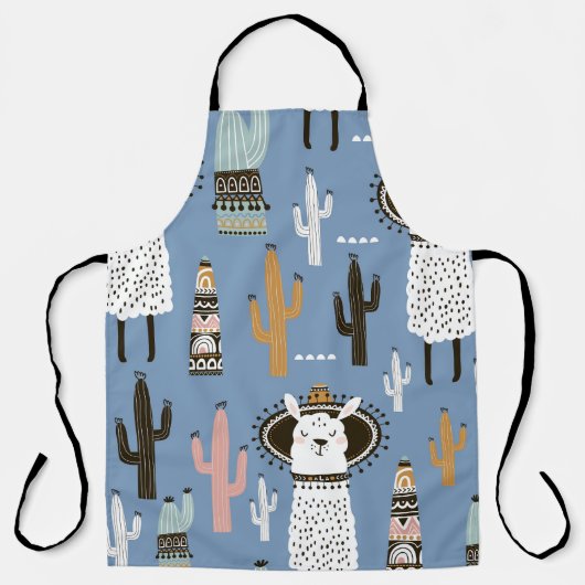 Lama, Cactus, Handgetekende Elementenpatroon. Schort (Voorkant)