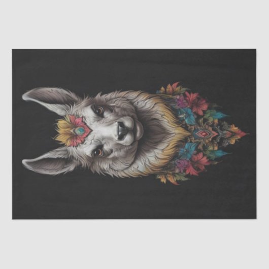 Lama en bloem portret, decoupage weefsel papier (Voorkant)