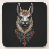 Lama en bloemportret, bier onderzetter (Voorkant)