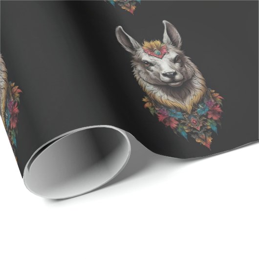 Lama en bloemportret, cadeaupapier (Rol Hoek)