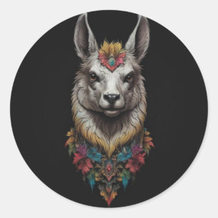 Lama en bloemportret, ronde sticker