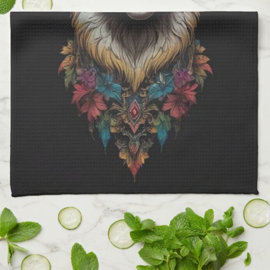 Lama en bloemportret, theedoek (Gevouwen)