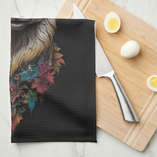 Lama en bloemportret, theedoek (Quarter Fold)