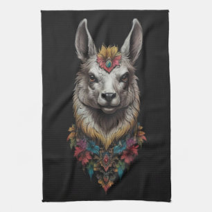 Lama en bloemportret, theedoek