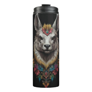 Lama en bloemportret, thermosbeker