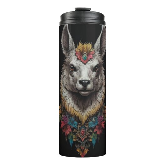 Lama en bloemportret, thermosbeker (Voorkant)