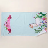 Lama en Cactus Floral Monogrammed Strandlaken (Voorkant)