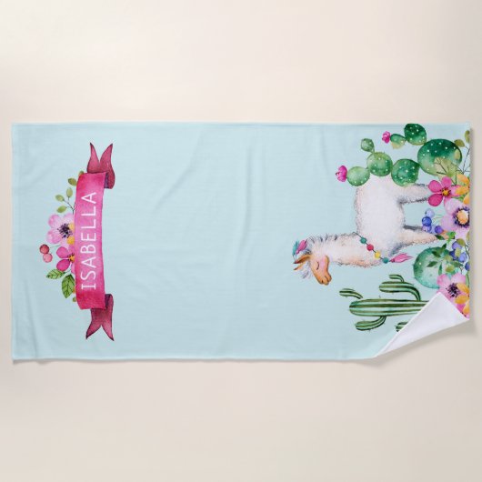 Lama en Cactus Floral Monogrammed Strandlaken (Voorkant)