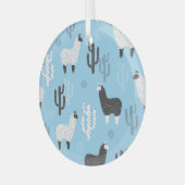 Lama en cactus, schattig patroon. glas ornament (Voorkant links)