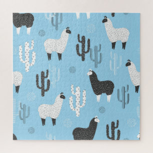 Lama en cactus, schattig patroon. legpuzzel