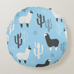 Lama en cactus, schattig patroon. rond kussen
