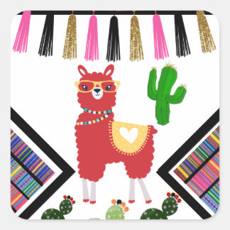 Lama en Cactus Vierkante Sticker