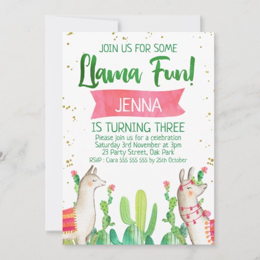 Lama Fun Fiesta Birthday Uitnodiging (Voorkant)