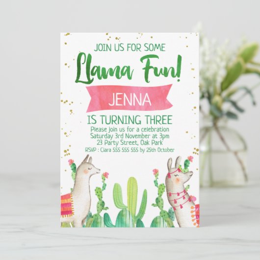 Lama Fun Fiesta Birthday Uitnodiging (Staand voorkant)