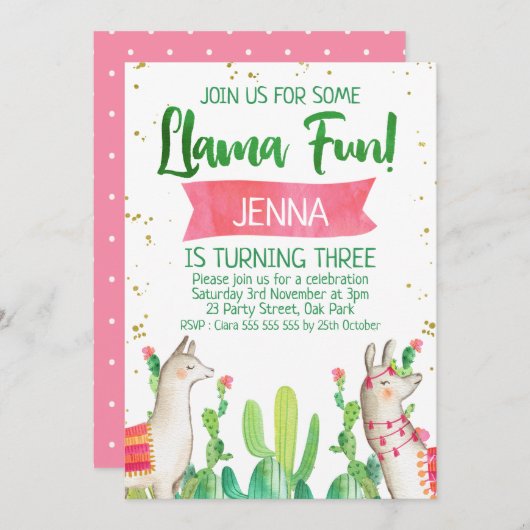 Lama Fun Fiesta Birthday Uitnodiging (Voorkant / Achterkant)