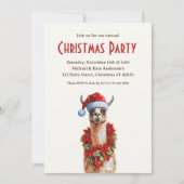 Lama in een kerstmuts Poinsettias kerstfeest Kaart (Voorkant)