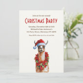 Lama in een kerstmuts Poinsettias kerstfeest Kaart (Staand voorkant)