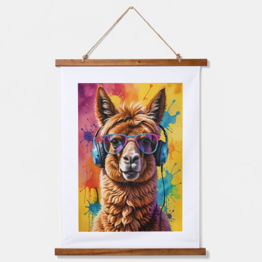 Lama in hoofdtelefoon hangend wandkleed (Voorkant)