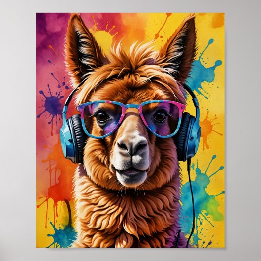 Lama in hoofdtelefoon poster (Voorkant)