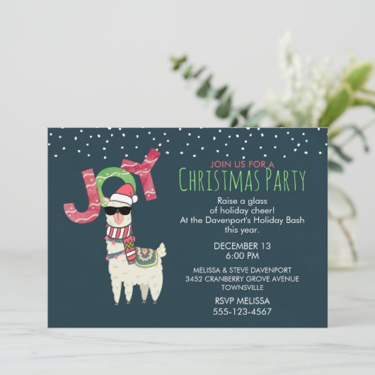 Lama in Santa Hat en zonnebril kerstfeest Kaart (Staand voorkant)
