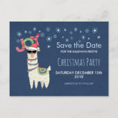 Lama in Santa Hat met sneeuwvlokken Save the Date Briefkaart (Voorkant)